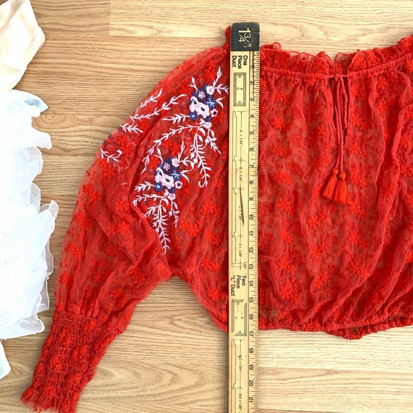 SOLD Free People Embroidered Red Sheer Race Blouse - Picture 4 of 8